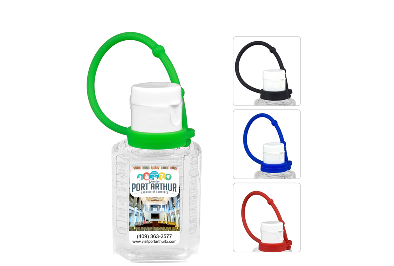 1.0 oz Compact Hand Sanitizer Antibacterial Gel in Flip-Top Squeeze Bottle with Colorful Silicone Leash 1.0 oz Compact Hand Sanitizer Antibacterial Gel in Flip-Top Squeeze Bottle with Colorful Silicone Leash